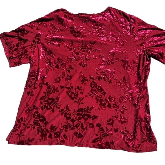 Vintage Top 80s Short Sleeves Textured Floral Boho Festival Retro Burgundy - Picture 2 of 5